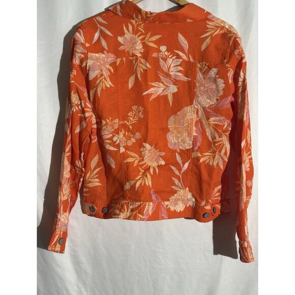 Cynthia Rowley Orange Floral 100% Linen Jacket Sz M Colorful Lightweight Pockets - Picture 8 of 10